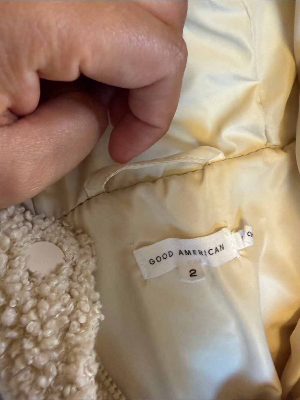 Good American  Cream Sherpa Puffer Jacket with Hood in size 2 - Picture 5 of 13